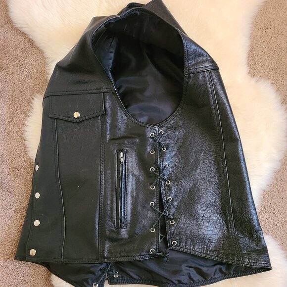 UNIK Premium Black Leather Biker Vest - Picture 6 of 13